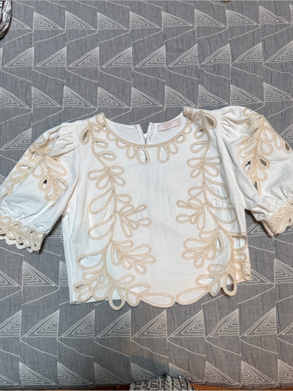 White Embroidered Lace Trim Top